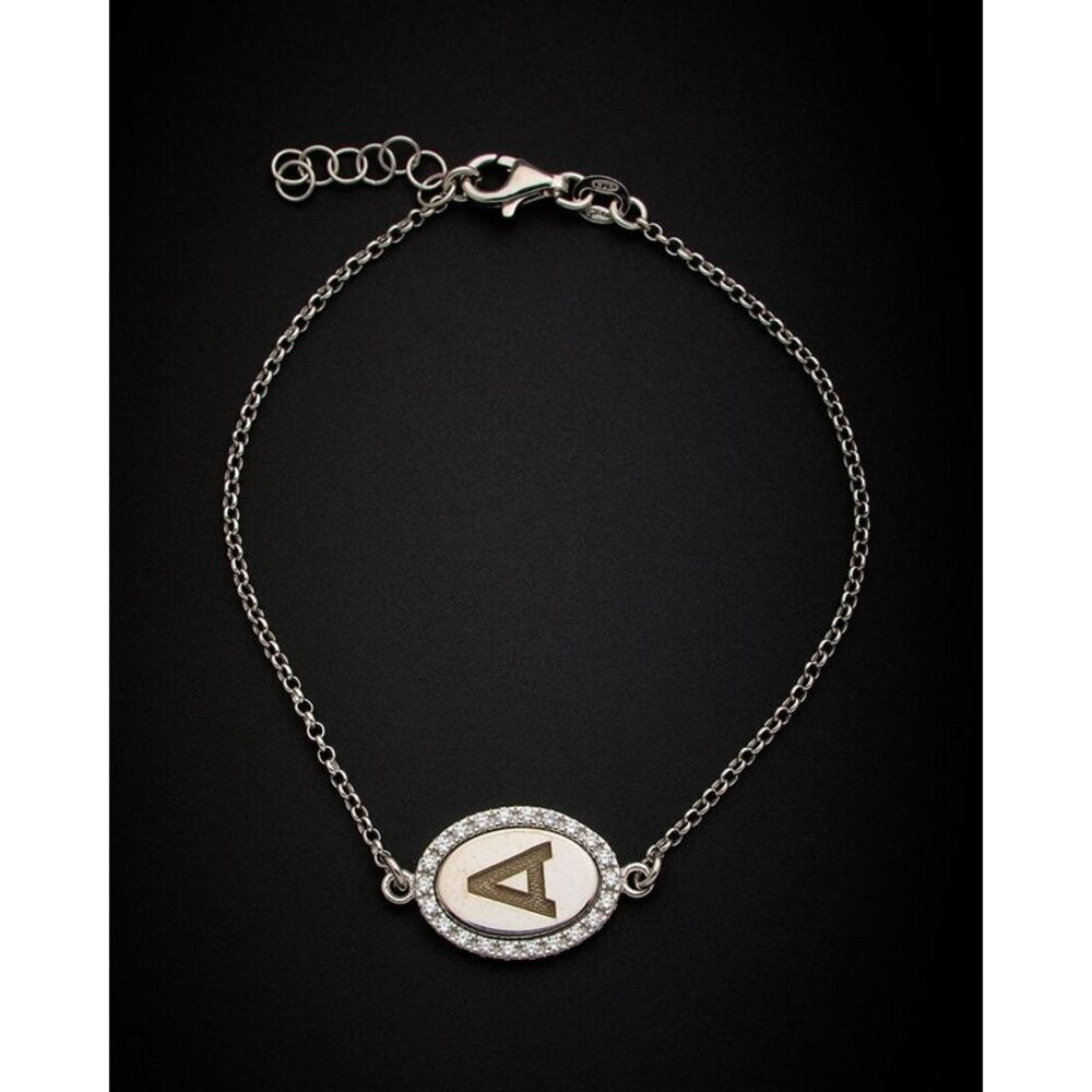 18K Italian Gold Over Silver 0.15 Ct. Tw. Diamond Initial Bracelet, White